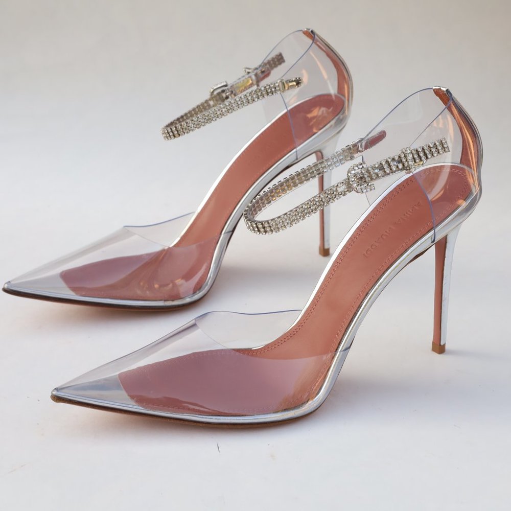 AMINA MUADDI Ursina Transparent Glass Pump Crystal Embellished EU 40